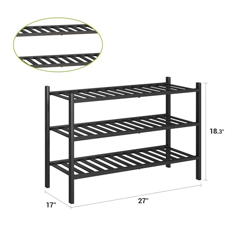 BMOSU 3-Tier Bamboo Shoe Rack Premium Stackable Shoe Shelf Storage Organizer for Hallway Closet Living Room Entryway Organizer (Black Bamboo) - color: Black Bamboo, size: 3-Tier（27*11*18.3inches）