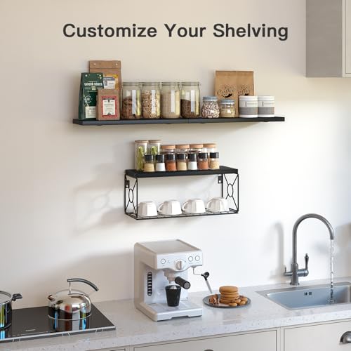 Amada Bathroom Shelves Over Toilet with Storage Basket, Floating Wall Shelf for Home Organization & Wall Decor, Bathroom/Kitchen/Living Room Shelves–Black - color: Black