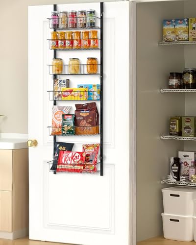 VEVOR Over the Door Pantry Organizer, 6-Tier Pantry Organization and Storage, Heavy-Duty Steel Hanging Spice Rack, Adjustable Wall Seasoning Shelves, for Home Kitchen Laundry Room Bathroom, Black - color: Black, size: 6-Tier