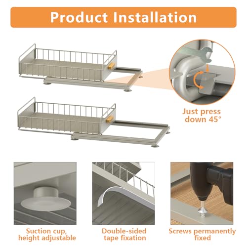 Under Sink Organizer, 2 Packs Under Sink Organizers and Storage, Slide Out Pull Out Cabinet Organizer Shelf with Metal Drawers for Kitchen Bathroom Pantry, Gray - color: Gray, size: 2 Pack Single Layer