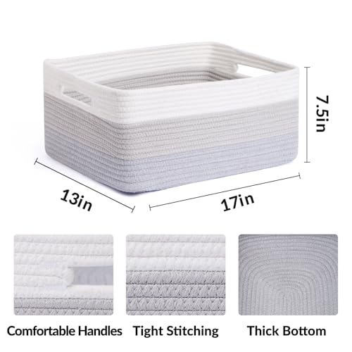 MiniArk Large Storage Baskets for Shelves, Closet Organizers Bins for Clothes Blanket Towels, Baby Nursery, Toy Baskets Box, Woven Rope Baskets, 17 x 13 x 7.5”, 3 Packs Gradient Grey - color: Gradient Grey, size: 3pcs-L17×W13×H7.5"