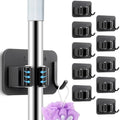 10 Pack Heavy Duty Mop and Broom Holder Wall Mount, No Drill Self Adhesive Stainless Steel Hanger with Hooks, Anti-Slip Tool Organizer for Bathroom, Kitchen, Garage, Laundry Room (10, Black) - color: Black-10