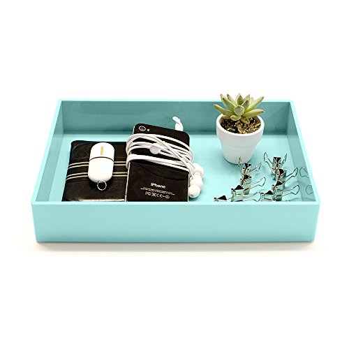 Poppin Stackable Medium Accessory Tray - Modular Lacquer Desk Trays for Office Organization, Color-Coordinated Office Supplies for Desk, Paper Trays (Aqua, Medium Accessory) - color: Aqua, size: 9.8" x 6.8" x 1.8"