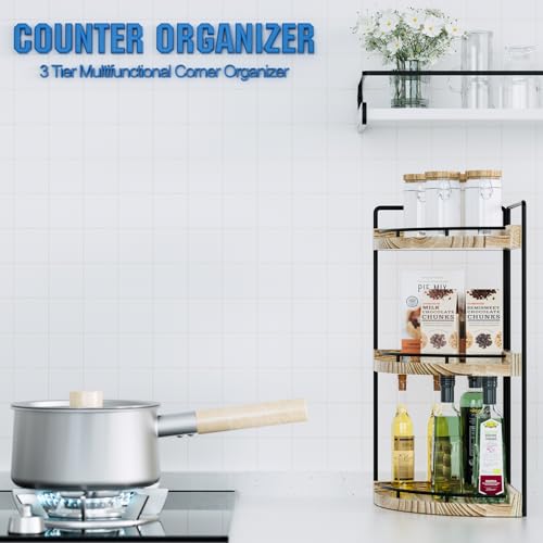 Corner Bathroom Counter Organizer, 3 Tier Bathroom Storage Countertop for Skincare, Sink Shelf for Kitchen Decor, Vanity, Dresser, Makeup, Gift(Rustic Brown) - color: Rustic