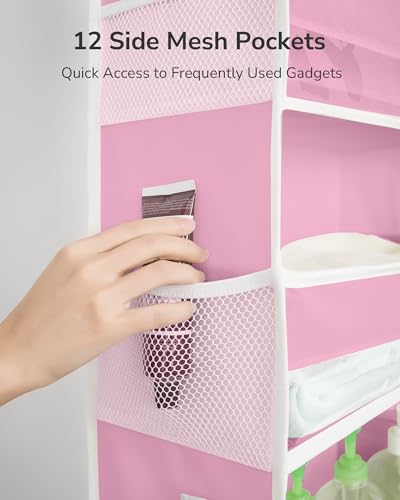ULG Over The Door Organizer with 6 Large Pockets 12 Side Pockets, 50lbs Weight Capacity Door Hanging Storage Organizer for Bedroom, Bathroom, Pantry, Nursery Storage, Pink - color: Pink, size: 1 Pack