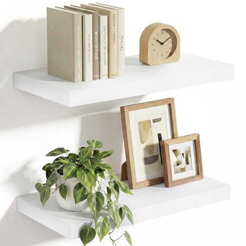 Vivelove 10 in Deep Floating Shelves for Wall, 16" x 10.2" x 1.5" Shelves for Room Wall Mounted, 1.5 Inch Thick Shelf for Bathroom Bedroom Kitchen Book Room, Modern Farmhouse Decor, Set of 2, White - color: White, size: 15.7”Wx10.2”Dx1.5”H