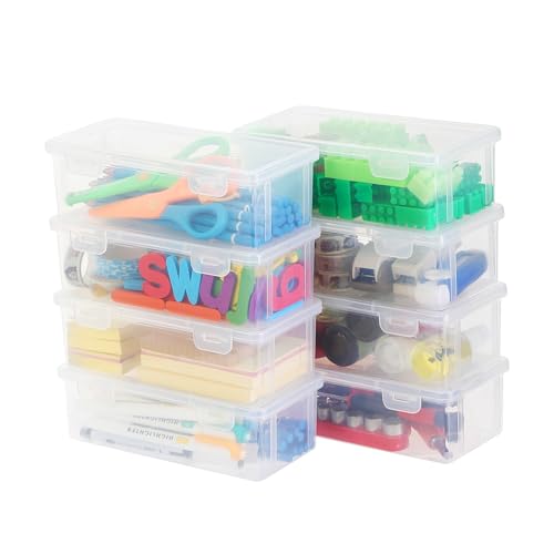 Clear Translucent Pencil Cases and Pencil Boxes, 8-Pack Stackable Plastic Pencil Box with Snap Lid – Large Marker Organizer for Art Supplies and Desk Organization – Rectangular Large - size: Clear Rectangular Large - 8 Pack