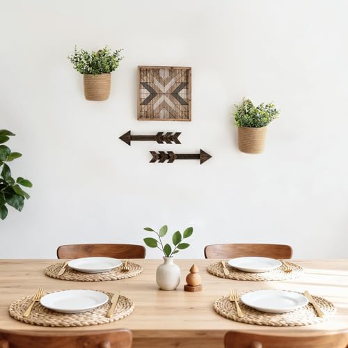 Dahey 2 Pack Wall Hanging Rope Basket (5.5"W×6.2"H) with Artificial Eucalyptus, Jute Woven Storage Organizer Flower Plants Basket Farmhouse Rustic Wall Decor for Porch Living Room Bedroom Entryway - size: 5.5"W×6.2"H