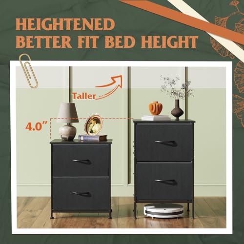 WLIVE Night Stand, Small Dresser with 2 Drawers & Wooden Top, Nightstand with Fabric Bins, Bedside Table End Table for Bedroom, Closet, Entryway, College Dorm, Black - color: Black, size: 11.8"D x 15.7"W x 24.9"H