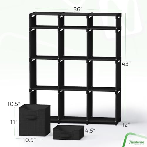 Cube Storage Organizer with Storage Bins Included - The Perfect Closet Organizers and Storage Solution. Includes 12 Storage Cubes, Great For Toy Storage, Closet Storage, Clothes Storage (Black) - color: Black, size: 12 Storage Cubes