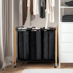 STORAGE MANIAC Laundry Sorter, Laundry Hamper with Wheels, Laundry Basket Sorter, Laundry Separator Hamper, Laundry Divider Hamper (Bamboo, 3 Section)