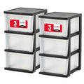 IRIS USA Plastic Drawer Storage Organizer, 3-Drawers, 2-Pack, for Classroom Art Craft Supplies, Bathroom Bedroom, Laundry Room, Black/Clear