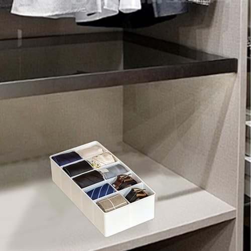 Plastic Belt Organizer, 10 Section Drawer Organizer for Storage Belt, Ties, Underwear and Socks, White Removable Dividers Storage Box for Closet Dresser Drawer, 12 x 6.2 x 3.1 Inch
