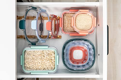 Ello Duraglass Mixed Meal Prep Sets Leak-Proof Glass Food Storage Containers with Silicone Sleeves and Airtight BPA-Free Lids, Dishwasher, Microwave, and Freezer Safe - color: Melon Mixed