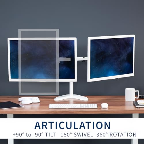 VIVO Dual LED LCD Monitor Mount, Free-Standing Desk Stand for 2 Screens up to 32 Inch, Heavy-Duty Fully Adjustable Arms with Max VESA 100x100mm, White, STAND-V032FW - color: White, size: 13" - 32" screens