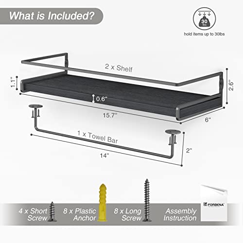 Forbena Black Floating Shelves for Bathroom Wall Set of 2, Kitchen Spice Rack Wall Mount, Modern Wood Hanging Wall Shelves for Bedroom Organizer, Restroom Pantry Closet Storage (Grey-Black) - color: 3. Black-grey