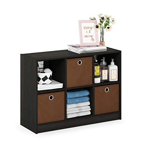 Furinno Basic 3x2 Cube Storage Bookcase Organizer with Bins, Espresso/Brown - color: Espresso/Brown, size: 6-Cube with Bin