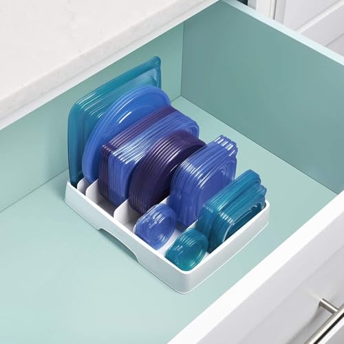 YouCopia StoraLid Food Container Lid Organizer for Kitchen Cabinet Storage with 5 Adjustable Dividers, 10.5''D × 13.4''W × 3.3''H, Large Classic Edition, White - size: Large Classic