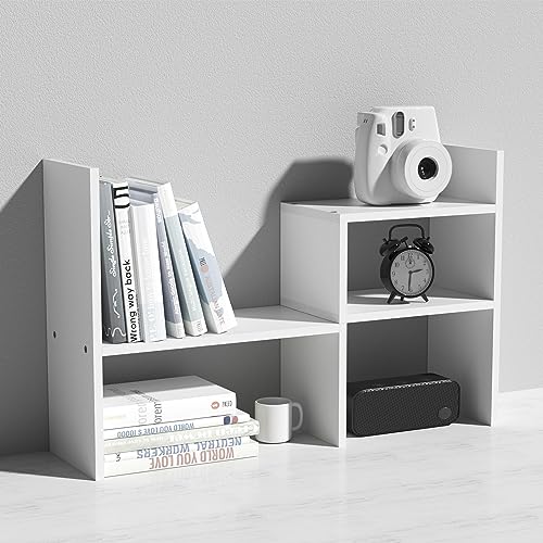 MASAKA B&W - Kawaii Storage Desktop Organizer for Your Desk Space, Double H Plants Display Shelf, Home Office Storage Rack Adjustable Stackable for Office, Dormitory (White*02) - color: White*02