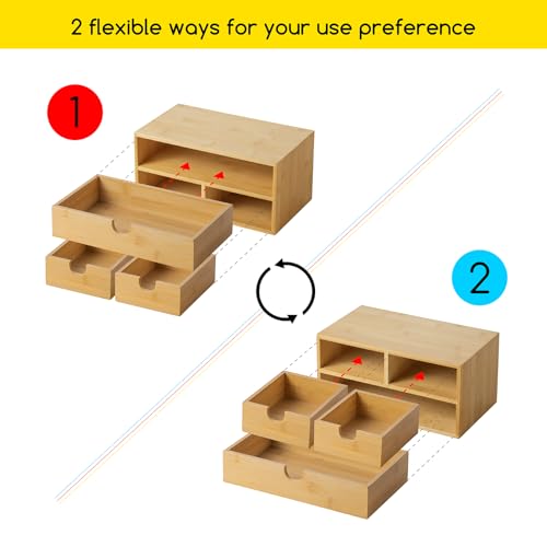 MEEDEN Bamboo Desk Organizer with Drawers: Desktop Storage Drawer Container - Tabletop Storage Organization Box for Office Home Toiletries Supplies - color: 3 Drawers