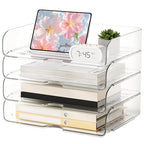 4-Tier Large-Capacity Paper Organizer, Clear Stackable Desk Organizer & Acrylic Paper Tray, Transparent & Easy Access,Desk File Organizer for Home Office & School