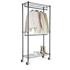 Amazon Basics Adjustable Double Rod Rolling Garment Rack, Hanging Clothes Closet Organizer with Wheels, Heavy Duty, 36" x 14" x 72", Black - color: Black