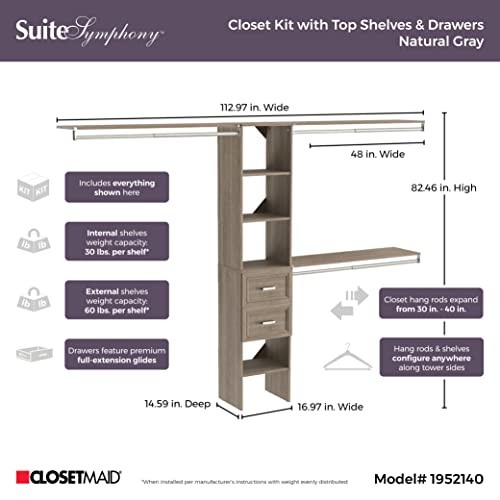 ClosetMaid SuiteSymphony Closet Organizer with Shelves and 2 Drawers, 16-Inch-Natural Gray - color: Natural Gray, style: Closet Organizer w/Shelves, 2-Drawers