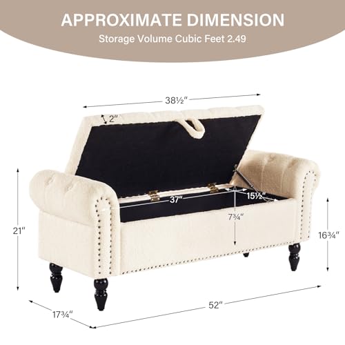 Furnimart Storage Ottoman Bench for Queen Size Bed, Faux Fur Upholstered Storage Bench Accent Bench with Rolled Arms for Bedroom,Living Room, Entryway, 2.5Cubic Feet - color: Faux Fur White