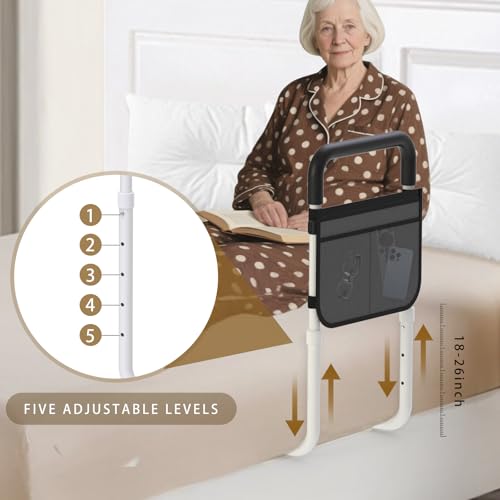 Bed Rails for Elderly Adults Safety, Bed Handle Bedside Assist, Adult Bed Rails for Seniors, Adjustable Bed Bar with Storage Pocket & Fixing Strap, Bed Cane Fits Twin, Queen, Full, King Bed - size: 1 Pack