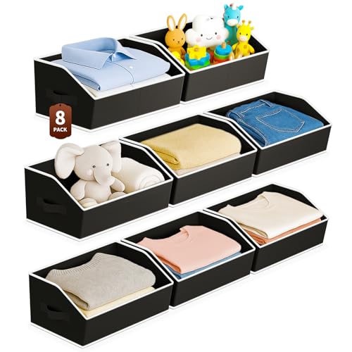 Homsorout Large Closet Organizers and Storage Bins - 8 Pack Trapezoid Storage Baskets for Shelves, Foldable Fabric Baskets with Handles Ideal for Closet, Basket, Wardrobe and Shelf Storage, Black - color: Black, size: 8 Pack