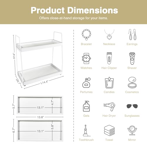 Forbena White 2 Tier Bathroom Organizer Countertop, Small Counter Top Organizer for Bathroom Decor, Modern Kitchen Counter Shelf for Snack, Vanity Makeup Organizers and Storage Tray for Bedroom - color: White-white