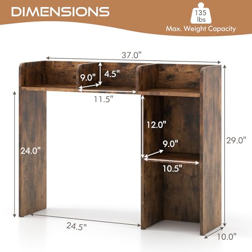 Tangkula Desktop Bookshelf, Countertop Storage Hutch with 5 Shelves for Computer Desk, 3-Tier Display Rack, Multipurpose Wood Desktop Hutch Storage Organizer for Dorm Office, Brown - color: Rustic Brown, size: 5 Shelves