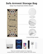 Sofa Armrest Organizer Bedside Caddy, Adorable Cat Welcome Non Slip Couch Remote Control Holder for Recliner, Retro Paws Footprints Arm Chair Caddy with Pocket for Magazine, Phone, 13''x35'' - size: 13x35 in