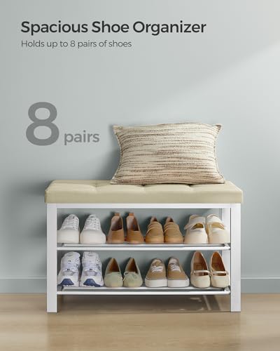 SONGMICS Shoe Bench, Storage Bench, Entryway Bench with Cushion, Shoe Shelf with Seat, Space-Saving, Modern Style, for Living Room, Bedroom, Hallway, Cream White and Cloud White ULBS057W02 - color: Cream White + Cloud White, size: 31.9"W