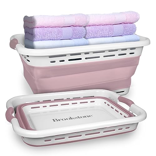 BROOKSTONE 11 GALLON XL 24" Collapsible Laundry Basket & Clothes Hamper, Comfort Non-Slip Handles, Modern Laundry Hamper with Space Saving Design, Portable Pop-Up Hamper, BPA FREE, Blush Pink, 1 Pack - color: Blush Pink, size: XL
