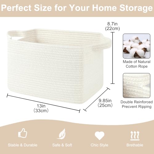 OIASKET Storage Baskets for Organizing, Woven Baskets for Shelves, Rectangle Decorative Organizer for Storage Clothes, Toy, Books, Towels Nursery Bins 3 Pack (White, 13"x9.85"x8.7") - color: White, size: 13"x9.85"x8.7"