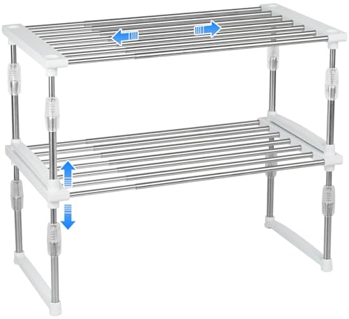 carrotez 2 Pack Expandable Cabinet Organizer, Set of 1 Width & Height-Adjustable Kitchen Cabinet Organizer Shelf, Stackable Kitchen Counter Shelf, 11.8~19.6 x 7.8 x 5.9~9" White - color: White, size: 2 Pack