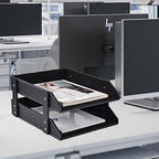 Leather Desk Organizer,2-Tier Stackable Letter Tray Holder,Office Supplies Desktop Storage Box for Document,Stationery,Magazines,Newspapers,Letters and Other Home Office Paper Sundries,Black - color: Black
