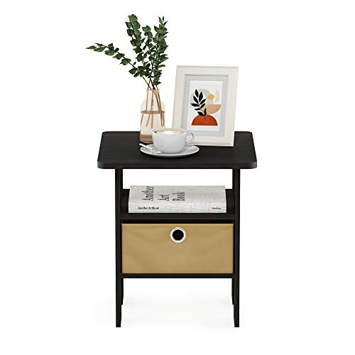 Furinno ANDREY Side Table, End Table, Night Stand with Open Shelves and Storage Bin, Bedside Table, for Living Room, Bedroom, Dark Espresso - color: Dark Espresso/Brown, size: 1-Pack, Center Bin