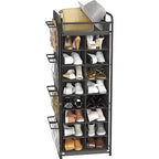 Simple Houseware 16 Cube Shoe Stand Tower Rack 8 Tier with Top Shelf and Side Hanging Pockets, Dark Gray - color: Dark Gray