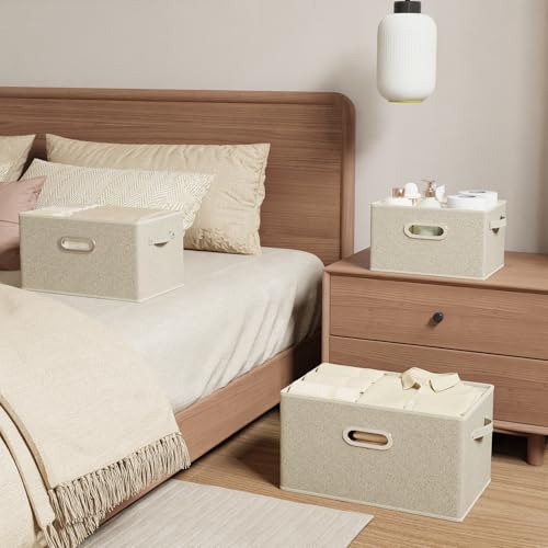 Open Storage Baskets, Collapsible Cube Bins, Fabric Container Organizer with Metal Handles, Boxes for Shelves, Closet, Living Room, 15x9.8x9.8in, Grey and Beige, 4 Pack - color: Beige/Gray, size: 15x9.8x9.8 in(4 Pack)