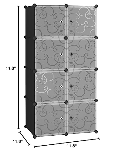 C&AHOME Cube Storage Organizer with Doors, 8-Cube Shelves, Closet Cabinet, DIY Plastic Modular Bookshelf, Storage Shelving Ideal for Bedroom, Living Room, 24.8" L × 12.4" W × 48.4" H Black UGSHS3008A - color: Black