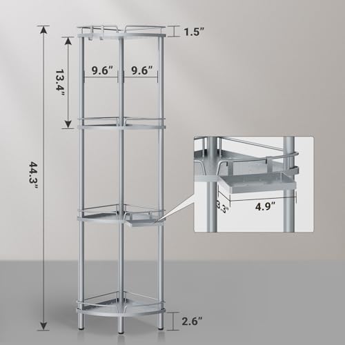 ELYKEN Corner Shower Caddy Standing, 4 Tier Rustproof Metal Shower Organizer with Soap Holder, Floor Shower Corner Shelf Rack Storage Stands with Adjustable Feet & 2 Hooks for Bathroom, Silver - color: Silver, size: 4 Tier