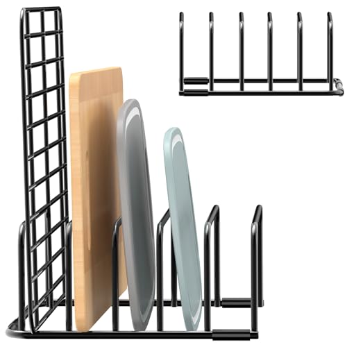 Fikoksol Cutting Board Organizer and Baking Sheet Rack, 1-Pack Black Heavy Duty Metal Cookie Sheet Organizer for Cutting Board Storage & Plate Holder for Cabinet, Tray Dividers for Cabinets - color: 1pc Black