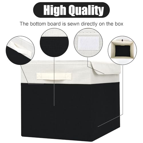 Large 17" 42 Quarts Collapsible Stackable Storage Bins with Lids [3-Pack] Foldable Fabric Linen Storage Boxes Cube, Closet Organizer Baskets with Label for Home (16.7 x 12 x 12", Black & White) - color: Black & White, size: Large - 3 Pack