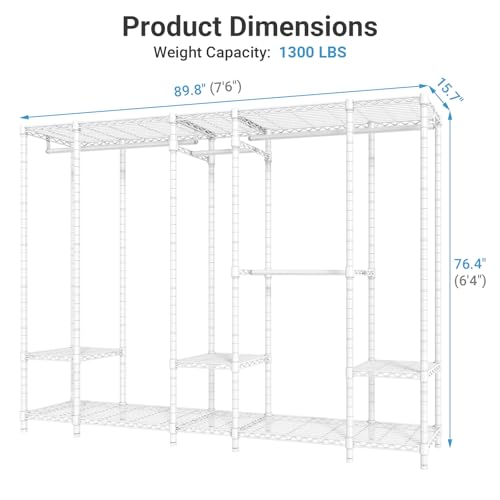 VIPEK V50 Closet Organizer System, Extra Large Heavy Duty Wardrobe Closet with Adjustable Shelves, Freestanding Clothing Rack for Bedroom, Walk-in Closet, Apartment, 1300 lbs Capacity, White - color: White