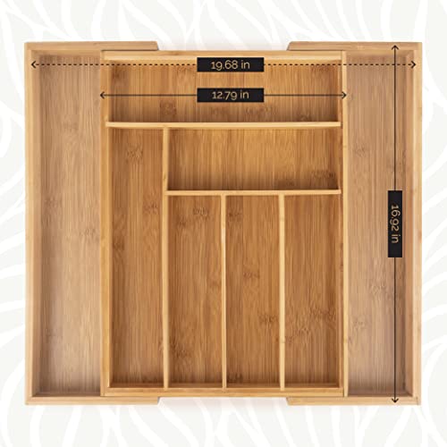 Masirs Expandable Bamboo Kitchen Drawer Organizer - Adjusts to Fit Drawer Size, Ideal for Silverware, Utensils, and Office Supplies, Durable Bamboo Construction - color: Brown
