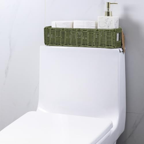 Small Resin Wicker Basket: Waterproof Sage Green Vanity Organizer 2-Pack for Modern Minimalist Decor - color: Green, size: small (2-pack)