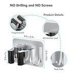 homeasy Mop Broom Holder No Drill, Mop Broom Organizer Wall Mounted Heavy Duty with Hooks Hanger, Self Adhesive Stainless Steel 4Pcs for Bathroom, Kitchen, Office (Multicolor) - color: Silver Mix