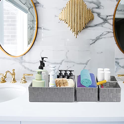 Posprica Drawer Organizer Bins,Woven Strap Storage Box Cube Basket Containers Divider for Organizing drawers, Shelves, Closets, Cabinets, Dressers and Countertops,set of 4, Light Grey - color: Light Grey